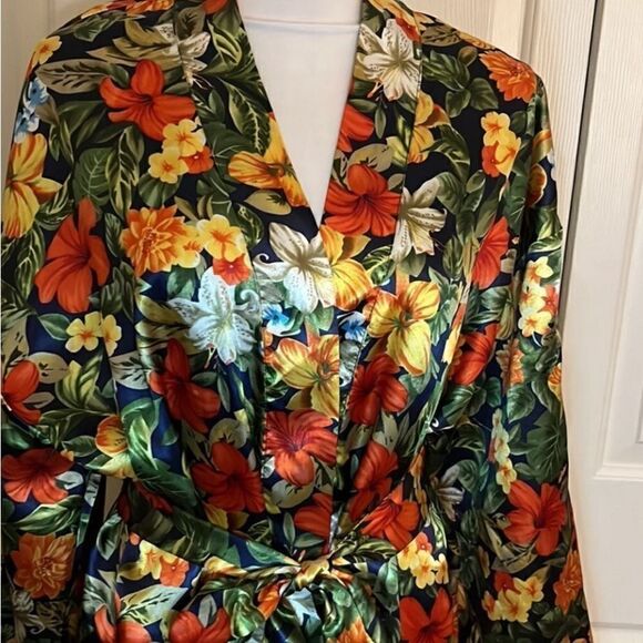 Michelle Louise Silky Floral Bathrobe Belted Vibrant Fall Colors - Picture 3 of 8